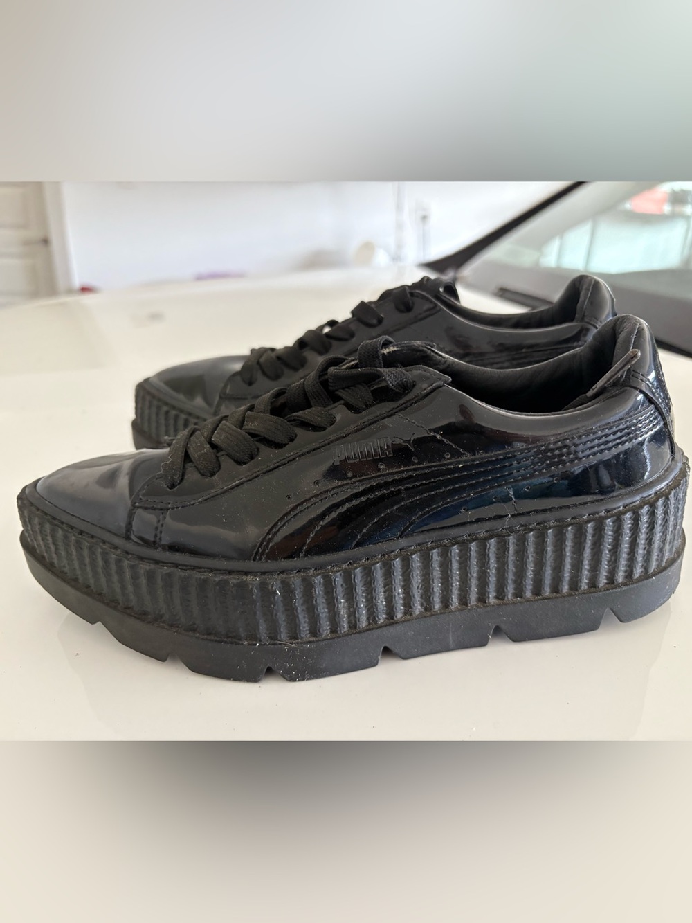 Puma Fenty by Rihanna Womens US 7 Pointy Creeper Black Patent Leather Toe Shoes